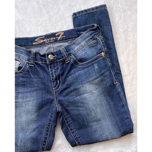 Seven7 Skinny Easy Fit Jeans with Embellished Embroidered Back Pockets, Size 6 - Picture 6 of 13